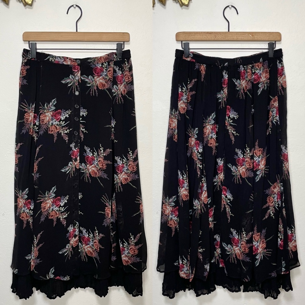 Vintage Floral Button Front Midi Skirt